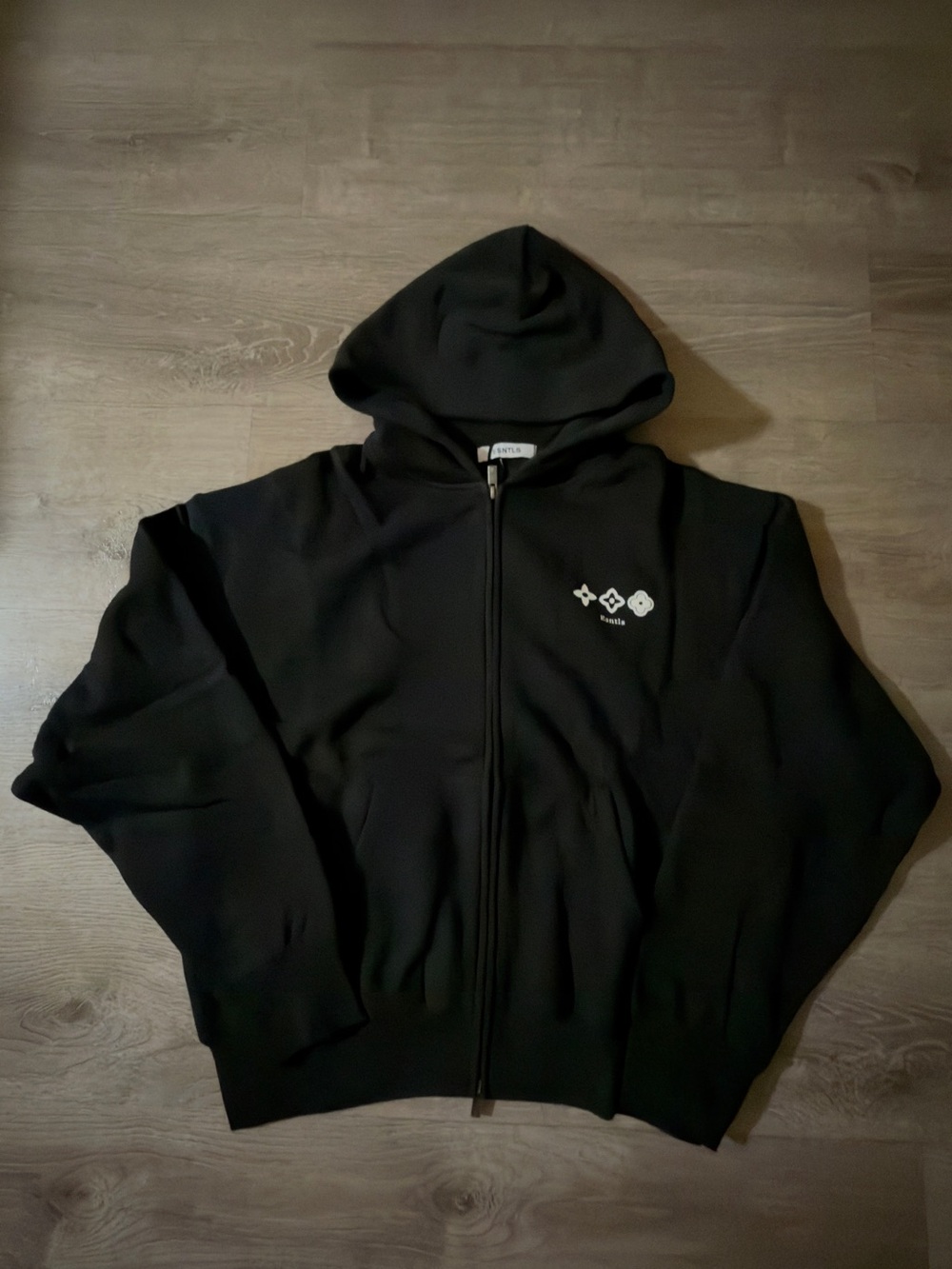 ESNTLS Black Zip Hoodie with White Tag